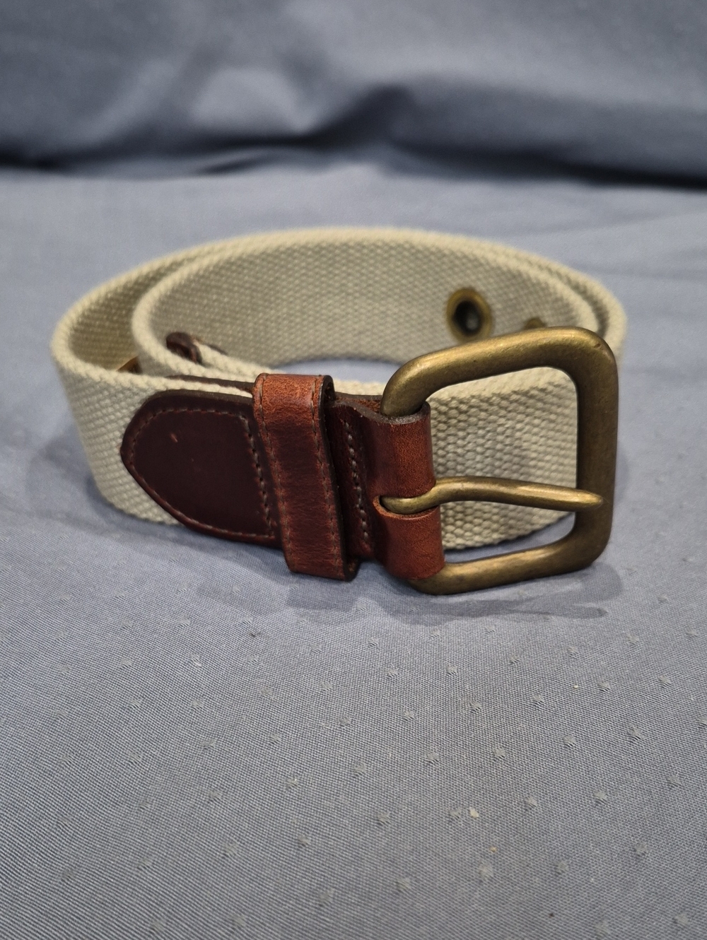 Vintage Eddie Bauer Web Belt Leather Accents Mens M Made In USA